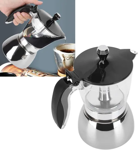 Miniatura 5 de 6 tazas de café de acero inoxidable, prepara italiano clásico con nuestra olla Moka Pot de cristal de primera calidad, diseño octogonal