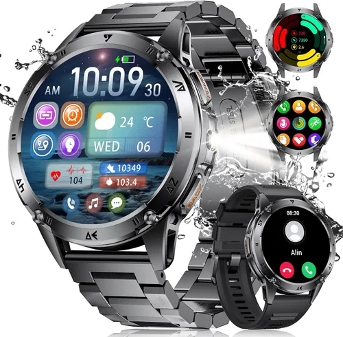SUNKTA Relojes inteligentes militares para hombres, batería grande de 530 mAh, monitor de frecuencia cardíaca AMOLED de 1.43 pulgadas, monitor de