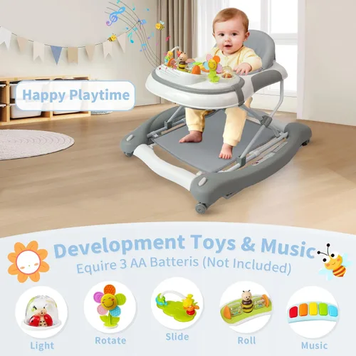 Miniatura 3 de Andador de bebé 5 en 1, caminador de música y luces para bebés niños y niñas de 6 a 12 meses, andadores plegables con ruedas y gorila combo Gris