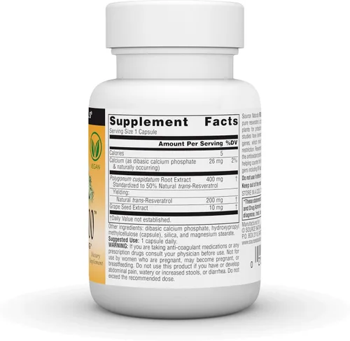 Miniatura 3 de Source Naturals Resveratrol 200 mg para el Corazón y el Envejecimiento Saludable - 30 Cápsulas Vegetarianas
