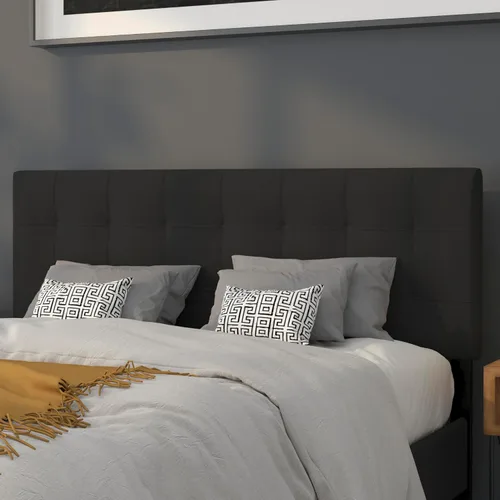 Miniatura 18 de BizChair Cabecero tapizado acolchado de tamaño matrimonial en tela negra Negro