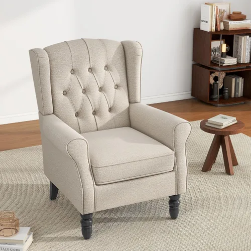 Miniatura 6 de Silla decorativa de respaldo alto, sillón tapizado de tela, silla con respaldo alado para sala de estar, cómodo sofá individual, asiento de lectura