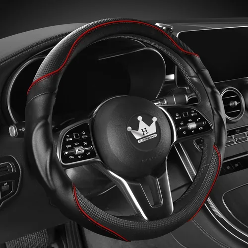 HighnessHwoo Funda para Volante de Automóvil 3D Agarre Cómodo Masaje Deportivo Antideslizante Fibra de Carbono Cuero Sintético para F150, Camiones,