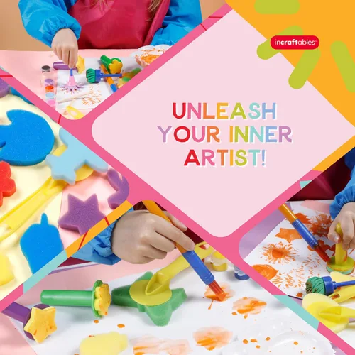 Miniatura 7 de Incraftables Juego de pintura de dedos lavable para niños, 65 piezas, pintura lavable no tóxica para niños pequeños, incluye delantal, esponjas