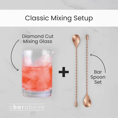 Miniatura 5 de A Bar Above Vaso de mezcla de cóctel de corte diamante, grueso, resistente para mezclar y remover cócteles, vaso mezclador de bebidas para juego