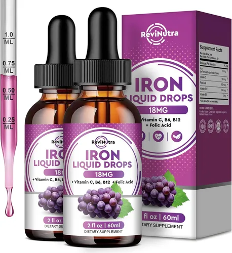 Miniatura 9 de Suplemento de hierro líquido para mujeres, hombres y niños, gotas de hierro líquido con ácido fólico, vitamina C, B6, B12 para anemia, células