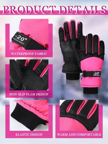 Miniatura 5 de SATINIOR 2 pares de guantes de nieve impermeables para niños, guantes de esquí para niños y niñas, guantes de snowboard cálidos y gruesos para clima