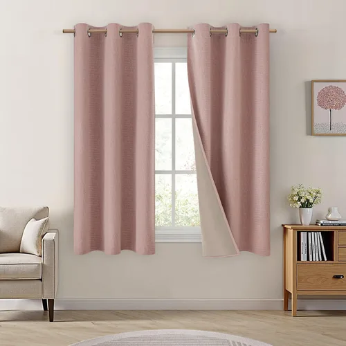 Miniatura 31 de Homeideas Cortinas Rosa Claro 100% Opacas de 84 Pulgadas de Largo, Gruesas Cortinas de Lino Sintético/Mezcla de Lino Texturizadas, Lindas Cortinas