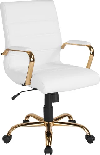 Miniatura 10 de Flash Furniture - Silla giratoria Whitney de respaldo medio con asiento y reposabrazos acolchados de LeatherSoft, silla de oficina ajustable