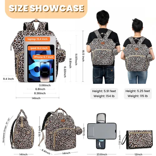Miniatura 6 de ROSEGIN Mochila para pañales con cambiador, funda para chupete, bolsa de bebé para niños y niñas pequeños, grande, elegante, impermeable, bolsa