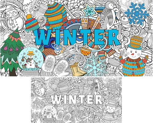 Póster Gigante para Colorear Mandala Grandes Pósters de Colorear de Invierno para Adultos Jumbo Vacaciones Navidad Póster para Colorear de Pared
