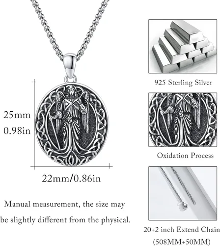 Miniatura 404 de Collar con colgante de plata de ley 925 con medalla de San Patrón, joyería religiosa para hombres y mujeres, con cadena de acero inoxidable 316L