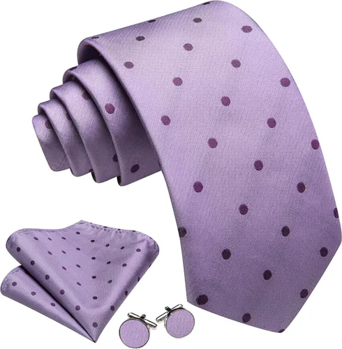 Miniatura 55 de Barry.Wang Corbatas de seda para hombre, diseño de lunares, gemelos cuadrados de bolsillo, gemelos para negocios, boda