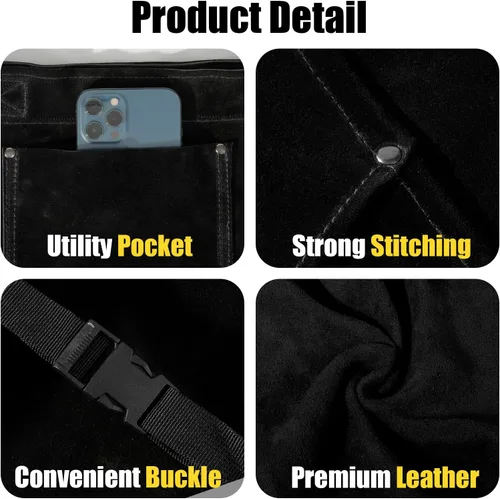 Miniatura 5 de Pantalones de soldadura de cuero, resistentes al calor y al fuego, protección de piernas de cuero dividido para hombres y mujeres, ajustables de M a