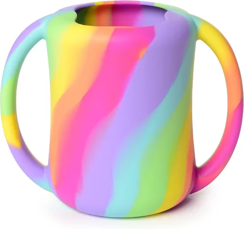 Miniatura 10 de PrimaStella Taza de entrenamiento de silicona para bebés y niños pequeños con asas (coral)