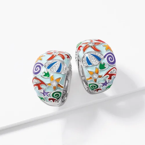 Miniatura 3 de Ross-Simons Pendientes de aro de plata de ley con topacio blanco y esmalte multicolor, 0,10 quilates