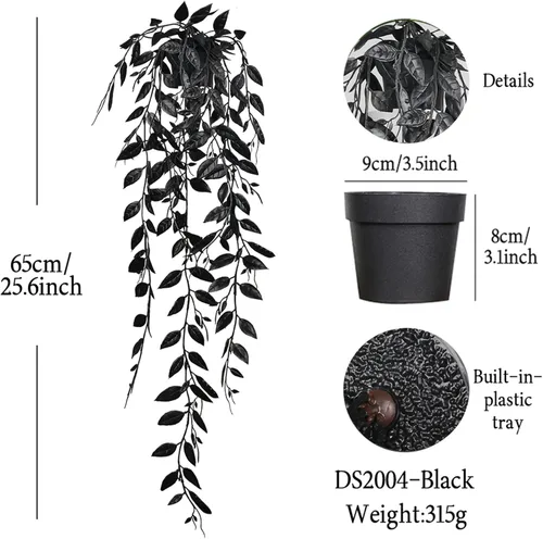 Miniatura 5 de Plantas colgantes artificiales negras en maceta, paquete de 3 plantas falsas para pared, hogar, habitación, oficina, decoración de interiores