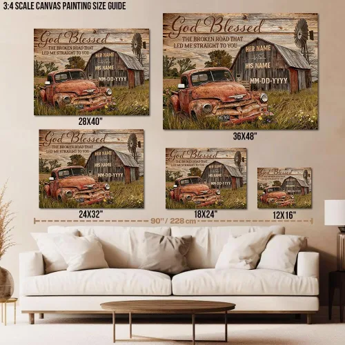 Miniatura 5 de ANRUOXI Arte de Pared en Lienzo de Camión Vintage Personalizado, Impresiones en Lienzo de Letrero Personalizado con Nombres y Fechas de Familia