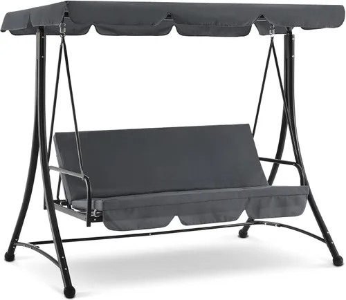 MCombo Columpios de patio de 3 asientos con marco de acero resistente a la intemperie, toldo ajustable, columpio reclinable para porche al aire Gris