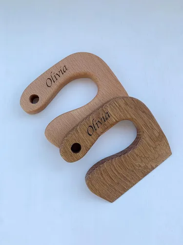 Miniatura 2 de Cuchillo seguro de madera personalizado para niños, cuchillo Montessori para niños, cortador de verduras y frutas