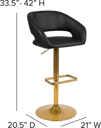Miniatura 3 de Flash Furniture Erik Taburete de bar contemporáneo de altura ajustable con reposapiés y respaldo medio redondeado, taburete tapizado o altura