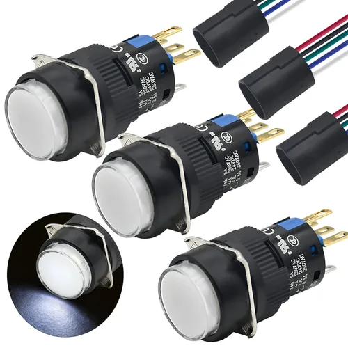 Miniatura 16 de 3 unids 0.630 in interruptor de botón momentáneo rectángulo 12V DC LED luz verde certificación UL 5/8 "agujero de montaje 1NO 1NC SPDT 5pin