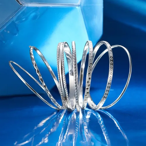Miniatura 4 de Ross-Simons Italian Sterling Silver Jewelry Set 7 Assorted Texture Bangle Bracelets