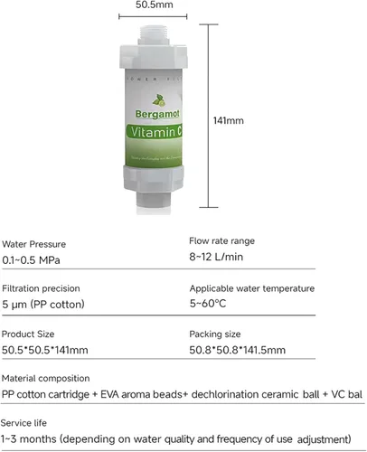 Miniatura 7 de Filtro de ducha de vitamina C para filtro de agua dura, cartucho de repuesto para ducha, quitar cloro, fluoruro, metales pesados, mejora