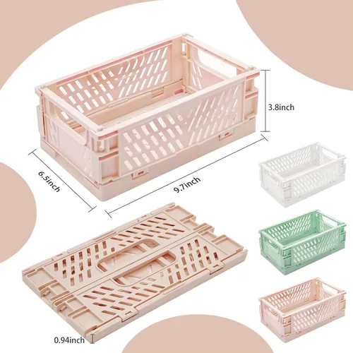 Miniatura 2 de Paquete de 3 cestas de almacenamiento de plástico grandes para organización de estantes, contenedores plegables para organizador de escritorio