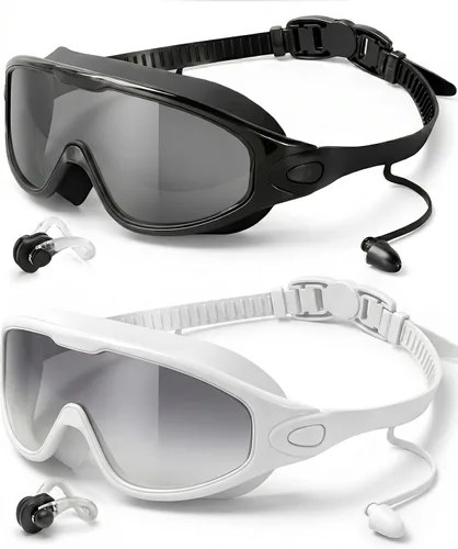 Miniatura 8 de Swim Goggles 2 Pack, Wide View Anti Fog&UV Swimming Goggles for Audlt, No Leaking Swim Glasses for Men Women Kids Aqua & Plata Brillante