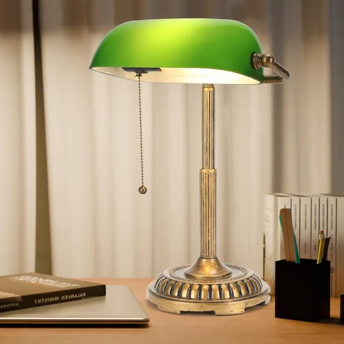 NISSAFORS - Lámpara de Banqueros, Lámpara de Escritorio Verde con Interruptor de Cadena, Lámparas de Mesa Vintage para Oficina en Casa, Biblioteca,