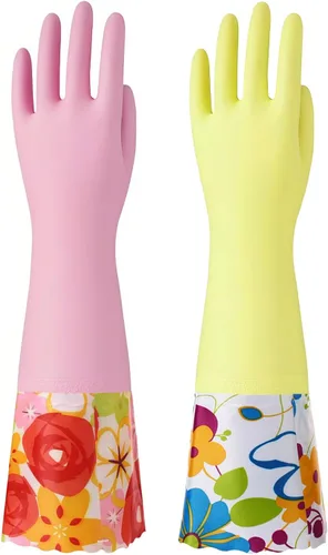 Miniatura 9 de Bamllum 3 pares de guantes de goma para limpieza, guantes de cocina para el hogar con forro de algodón, puño largo de 16 pulgadas, reutilizables