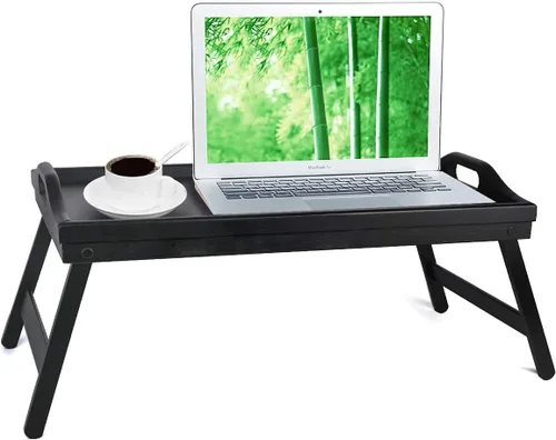 Miniatura 9 de Artmeer Mesa Bandeja de Cama con Patas Plegables, Bandeja de Desayuno de Bambú con Asas Ideal para Sofá, Cama, Comer, Trabajar, Usada Como