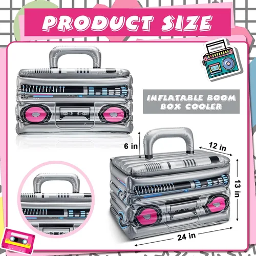 Miniatura 2 de Cunhill 1 Pieza Enfriador de Bebidas Inflable Boom Box Decoraciones de Fiesta Temática de Verano de los 80s 90s Enfriador Inflable Radio Boom Box