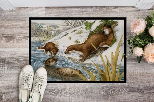 Miniatura 2 de Caroline's Treasures ASA2186JMAT Playtime Otters - Tapete para puerta delantera, 24 x 36 pulgadas, para interiores y exteriores, para entrada