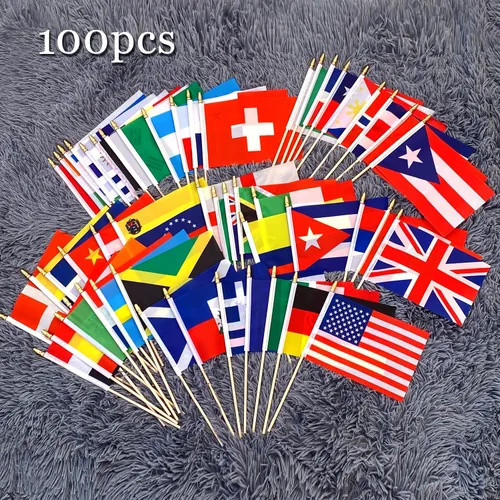 Miniatura 5 de Banderas internacionales de 100 países en palo de madera, pequeñas banderas de mano para eventos deportivos, festival internacional, 5 x 8 pulgadas