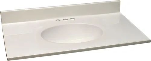 Miniatura 29 de Design House Tapa de tocador con lavabo, protector contra salpicaduras de 4 pulgadas, mármol cultivado, resistente a las manchas, agujeros Blanco