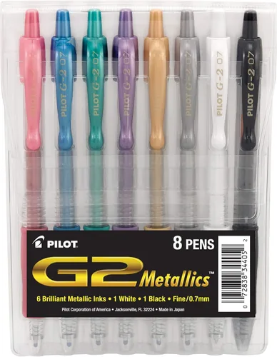 Bolígafos metálicos de gel Pilot G2 (34423), de punta fina, tinta dorada y plateada, paquete de 4 unidades, Colores Variados