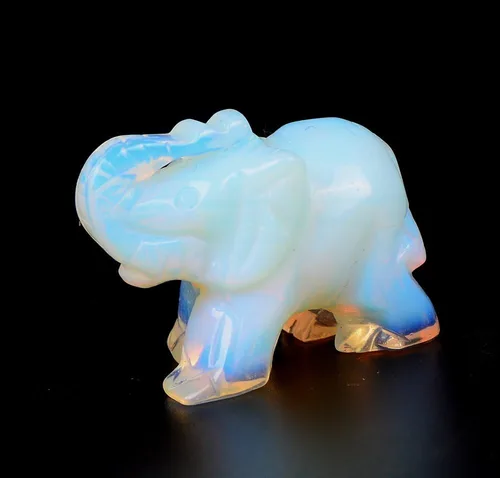 Miniatura 4 de Estatua de cristal de cuarzo de elefante de ópalo,Piedra preciosa tallada con cristal curativo natural,Escultura de bolsillo Piedra de fluorita