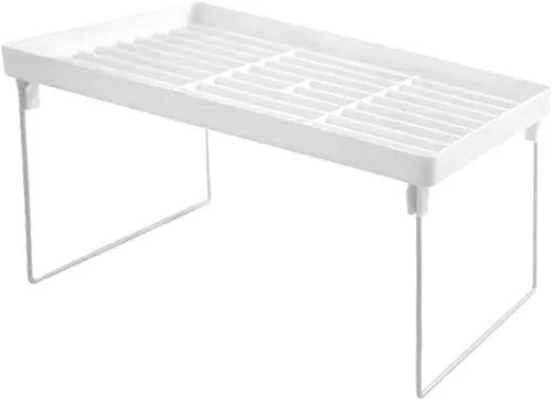 Estante apilable para gabinete, estante plegable de plástico para armario de cocina, estante de almacenamiento de escritorio, estante organizador
