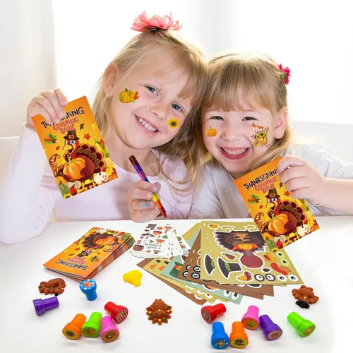 Miniatura 5 de Cinrobiye 72 piezas de regalos de fiesta del día de Acción de Gracias, regalos de intercambio escolar de otoño, libros para colorear de Acción