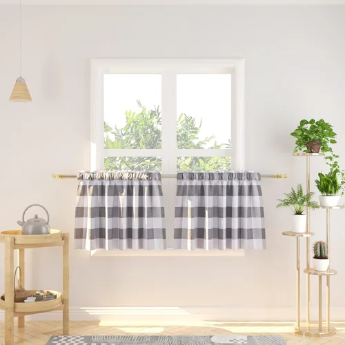 Miniatura 112 de Cenefas de cortina para ventana de 16 pulgadas de largo, 2 paneles de cuadros búfalo, cortinas pequeñas con bolsillo para barra, estilo clásico