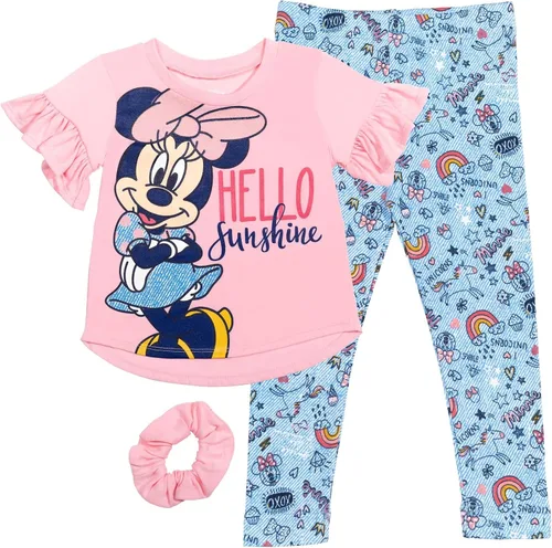 Disney Minnie Mouse Princess Frozen Little Mermaid T-Shirt Leggings and Scrunchie 3 Piece Outfit Set Infant to Big Kid