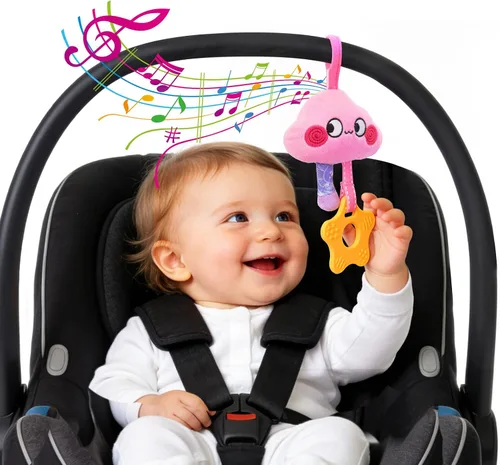 Miniatura 10 de Juguete Musical de Asiento de Coche para Bebés de 0-12 Meses Niña, Juguete Colgante de Actividad Sensorial 5 en 1, Juguete de Cochecito con Música