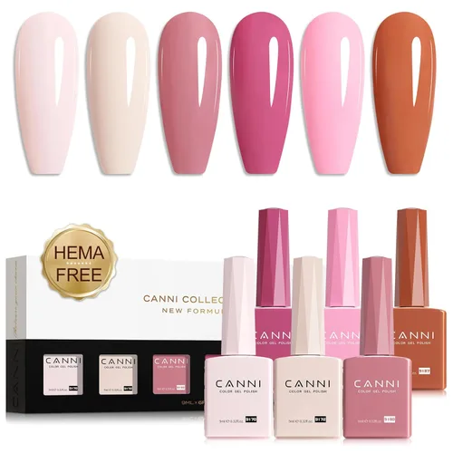 Miniatura 15 de CANNI Kit de esmalte de uñas de gel, 6 colores, rosa nude, 0.3 fl oz, tonos de piel, uñas francesas, marrón neutro, kit de uñas de gel para remojar