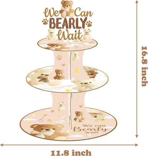 Miniatura 4 de umoni We Can Bearly Wait - Soporte para cupcakes de oso para baby shower, 3 niveles con tema de oso, soporte para cupcakes We Can Bearly Wait