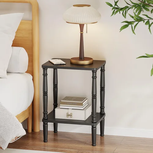 Miniatura 4 de LUCKNOCK Mesa auxiliar pequeña para espacios pequeños, mesa auxiliar vintage, mesa auxiliar estrecha con almacenamiento, mesita de noche delgada