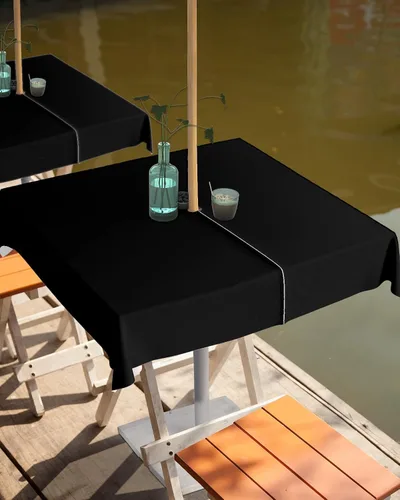 Miniatura 2 de QueenKer Mantel para exteriores con agujero para paraguas, mesas cuadradas negras de color sólido, colección de mesa impermeable para patio, jardín