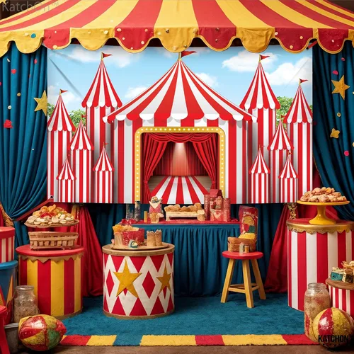 Miniatura 4 de KatchOn, Fondo de carnaval XtraLarge - 72 x 44 pulgadas Tienda de campaña de circo para decoraciones de carnaval Pancarta de fondo de circo