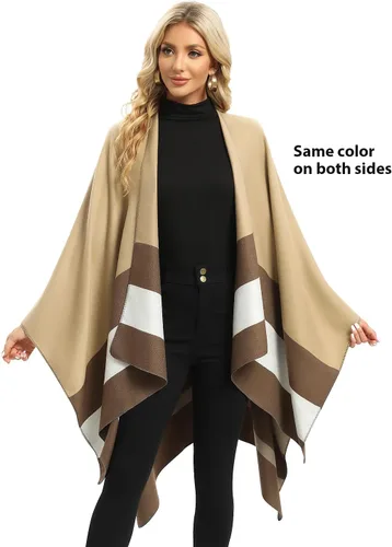 Miniatura 28 de Femdouce Manta cálida para mujer, ligera, con frente abierto, capa tipo poncho para primavera, otoño e invierno